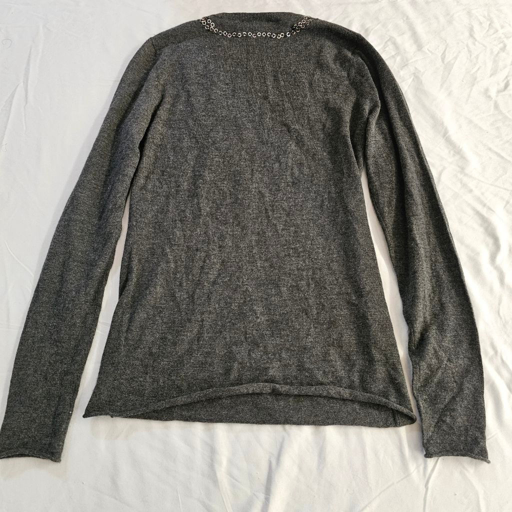 Tory Burch Gray Cashmere Embellished Crew Neck Sweater Small - Picture 5 of 7